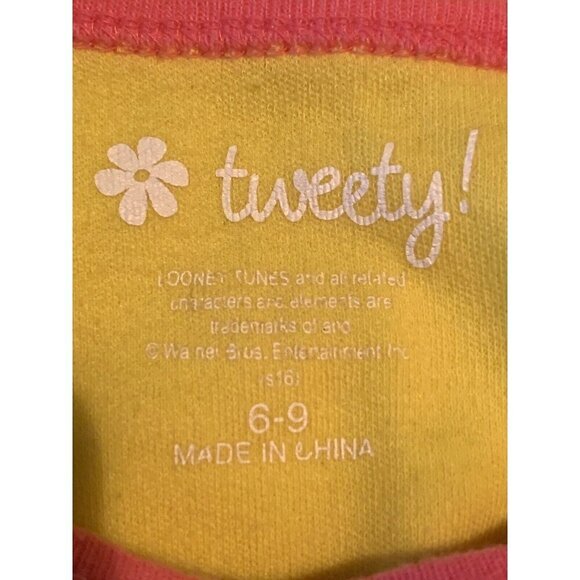 Looney Tunes Tweety Bird One Piece Romper Baby Girl Size 6-9 Months Yellow Pink - Picture 6 of 8